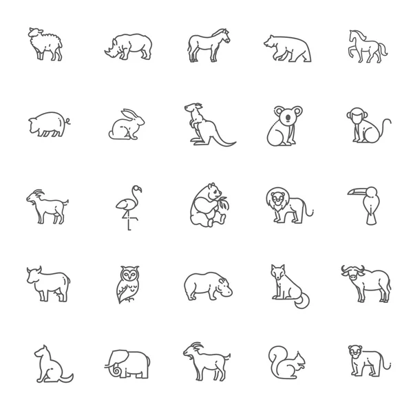 Iconos animales. Iconos de la línea del zoológico. Animales. — Vector de stock