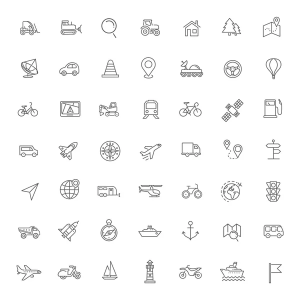 Outline web icons set - navigazione, posizione, trasporto — Vettoriale Stock