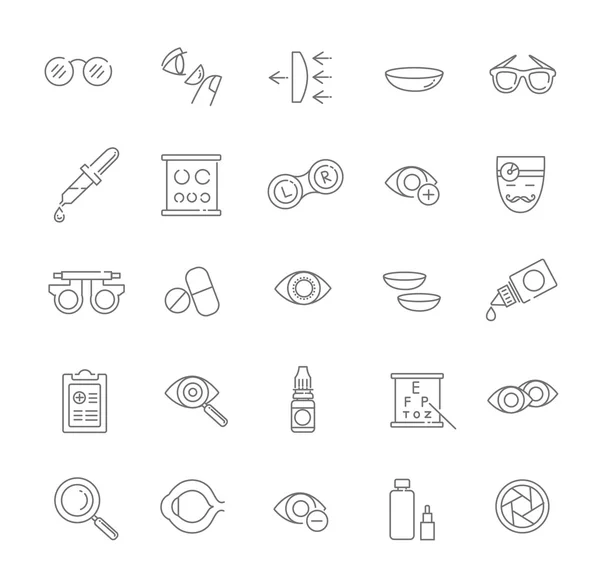 İzole vektör çizim düşünülmeli Optometri vizyon düzeltme gözleri sağlık siyah Icons set