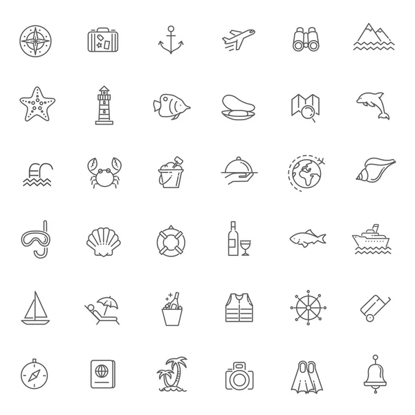 Outline web icon set - viaggio, vacanza, crociera — Vettoriale Stock