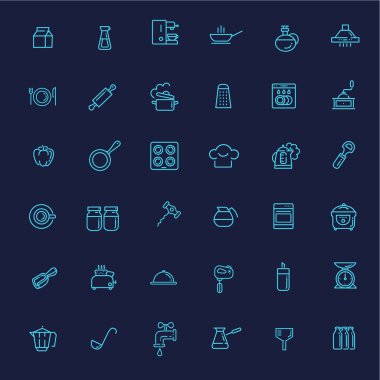 Taslak simge koleksiyonu - yemek pişirme, mutfak aletleri ve mutfak aletleri
