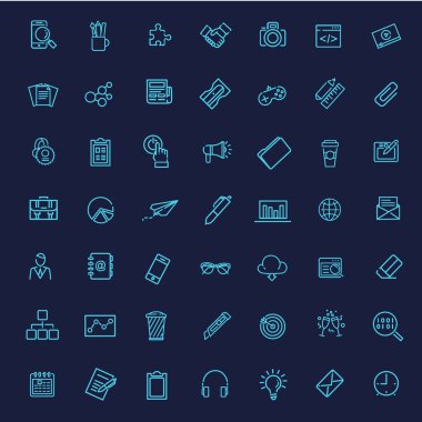 İnce çizgi Icons set. İş, dijital pazarlama için simgeler.