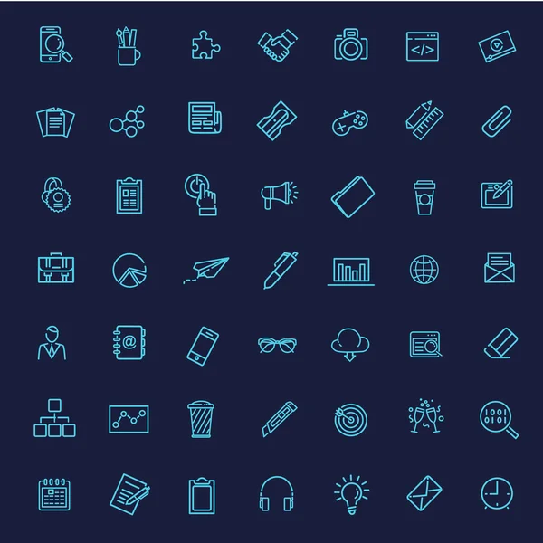 Set di icone a righe sottili. Icone per il business, digital marketing . — Vettoriale Stock