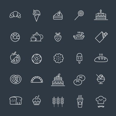 ekmek, pasta Icons set - ekmek, çörek, kek, kek