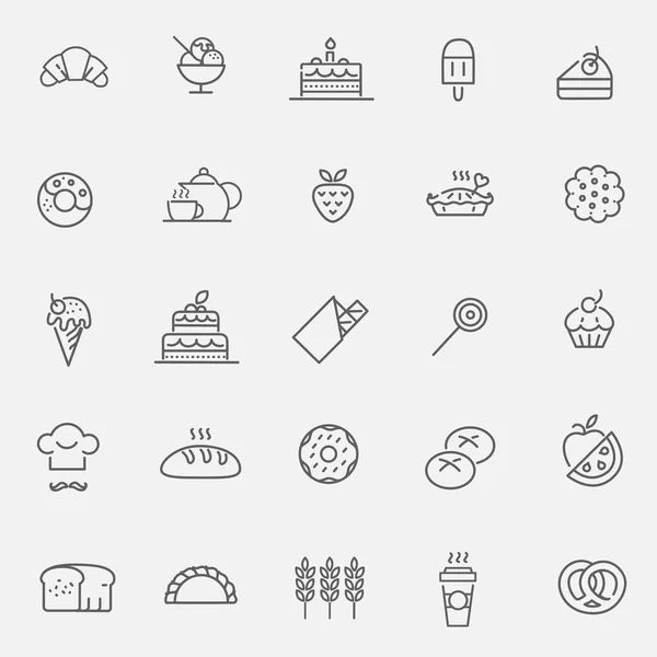 Ekmek, pasta Icons set - ekmek, çörek, kek, kek — Stok Vektör