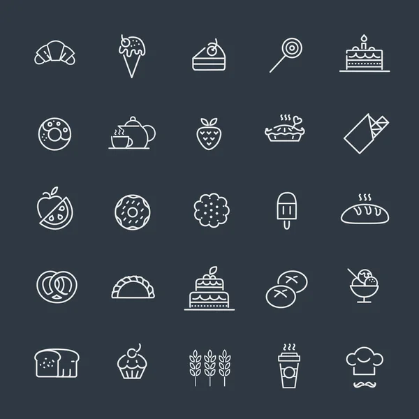 Bakery, pastry icons set - bread, donut, cake, cupcake — Stock Vector