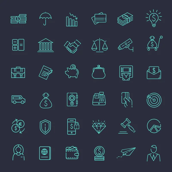 Jeu d'icônes Web à ligne mince - argent, finances, paiements — Image vectorielle