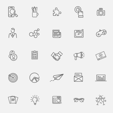 İnce çizgi Icons set. İş, dijital pazarlama için simgeler.