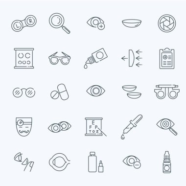 Düşünülmeli Optometri vizyon düzeltme gözleri sağlık hattı Icons set