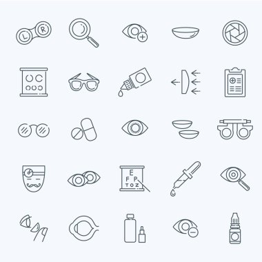 Oculist optometry vision correction eyes health line icons set clipart