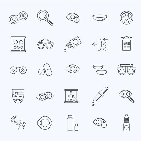 Oculiste optométrie correction de la vue yeux ligne de santé icônes ensemble — Image vectorielle