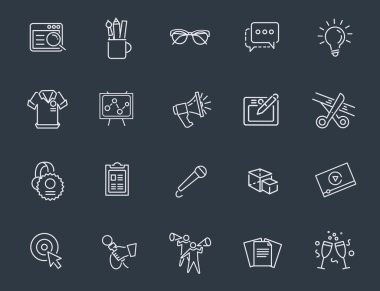 İnce çizgi Icons set. İş, dijital pazarlama için simgeler.