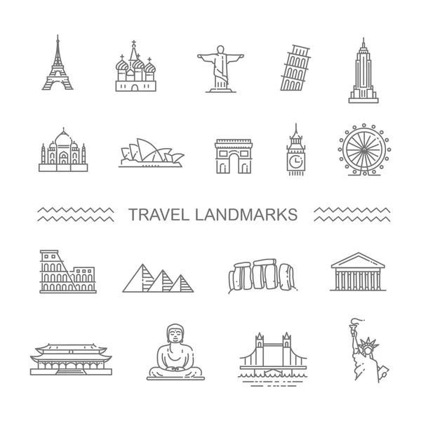 Travel landmarks line icon set — Stock Vector