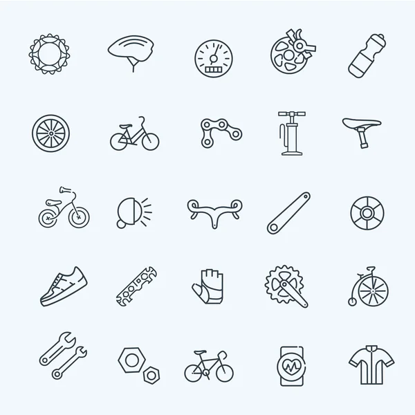 Juego de iconos de herramientas y equipo para bicicletas — Vector de stock
