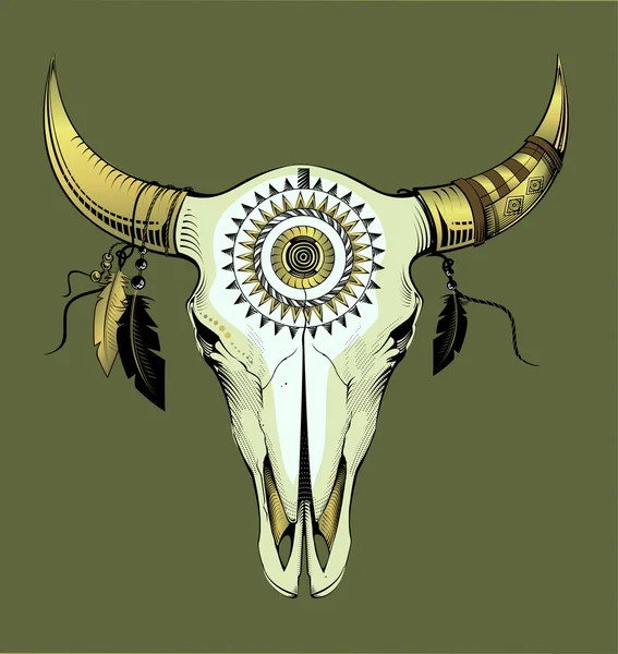 ベクトル図雄牛の頭蓋骨。エスニック スタイル — ストックベクタ