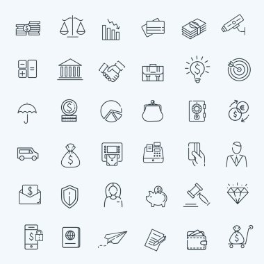 İnce çizgi web Icon set - para, finans, ödemeler