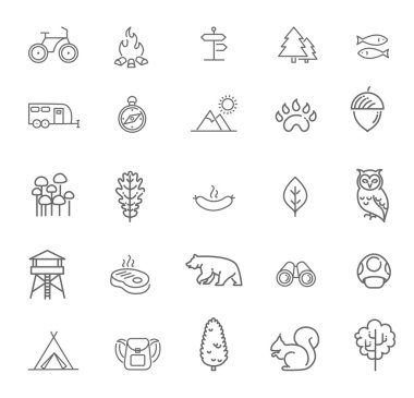 Kamp, orman ve açık hava etkinlikleri simgeleri