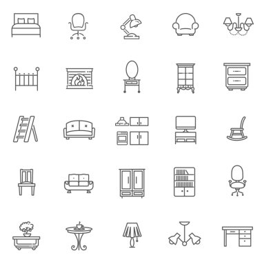 Mobilya ve ev dekoru simgesi seti