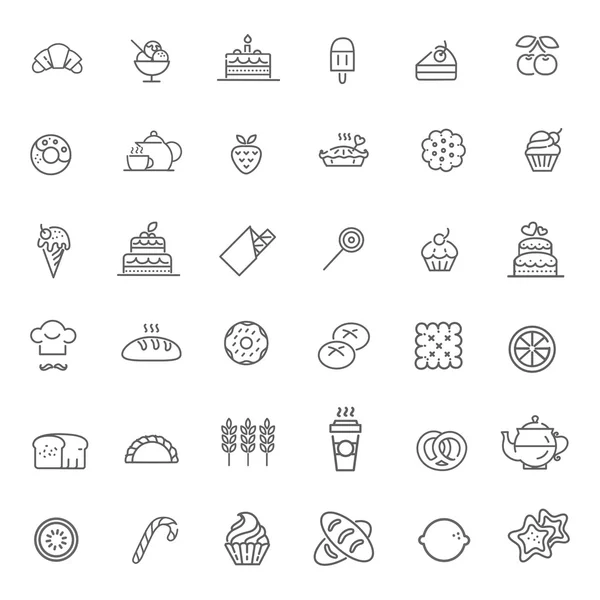 Padaria, conjunto de ícones de pastelaria - pão, rosquinha, bolo —  Vetores de Stock