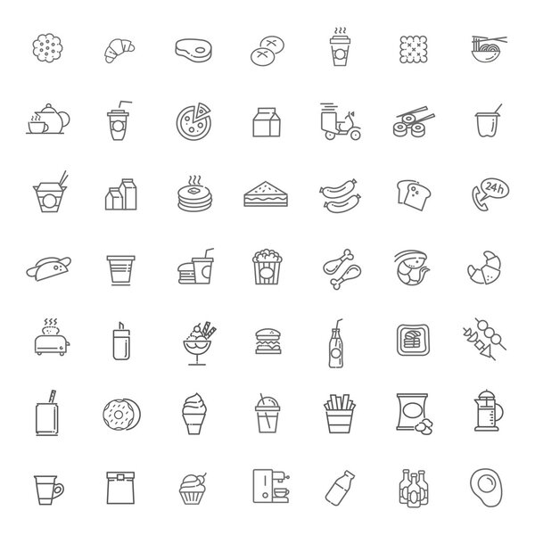 Fast food vector outline icons set. Cooking