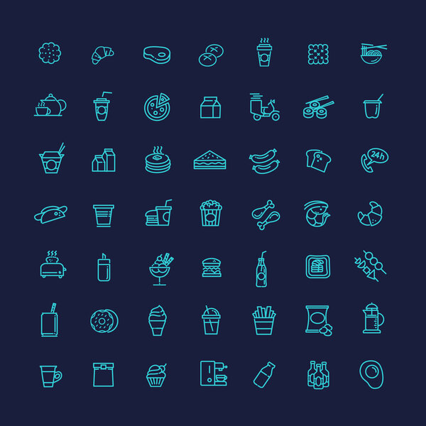 Fast food vector outline icons set. Cooking