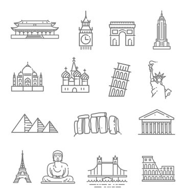 Seyahat Yerler çizgi Icon set