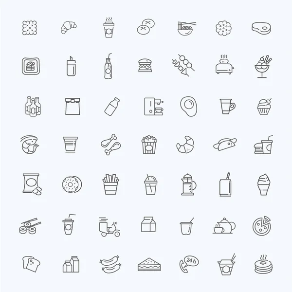 Conjunto de iconos de contorno de vector de comida rápida. Cocinar — Vector de stock