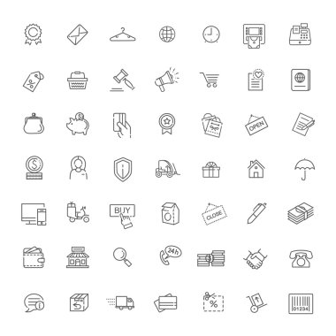 İnce çizgiler ağ simgeleri - E-ticaret, alışveriş