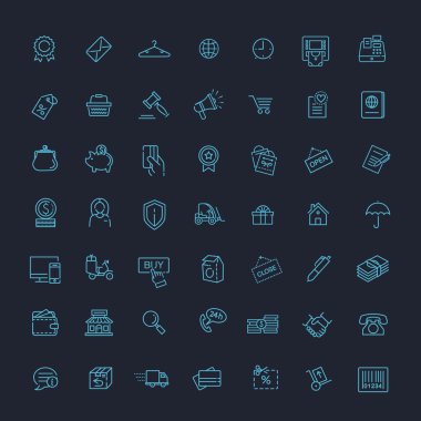 İnce çizgiler ağ simgeleri - E-ticaret, alışveriş