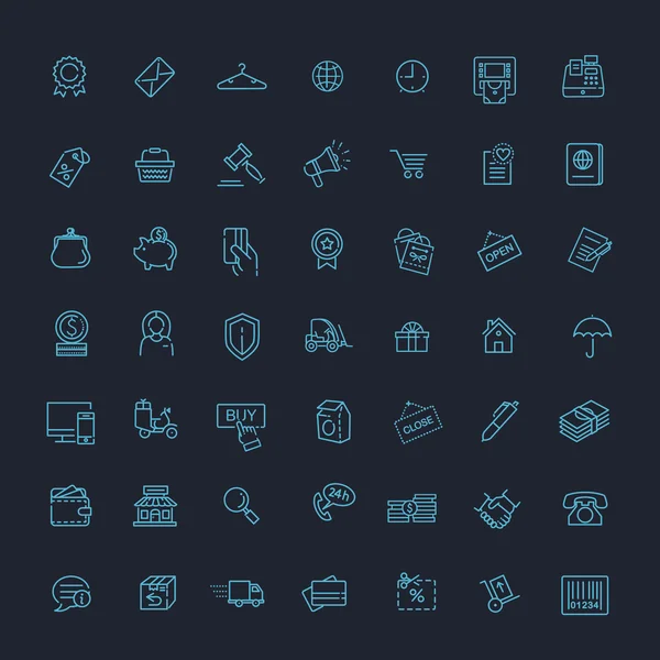 İnce çizgiler ağ simgeleri - E-ticaret, alışveriş