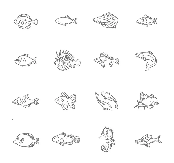 Conjunto de iconos de peces vector — Vector de stock