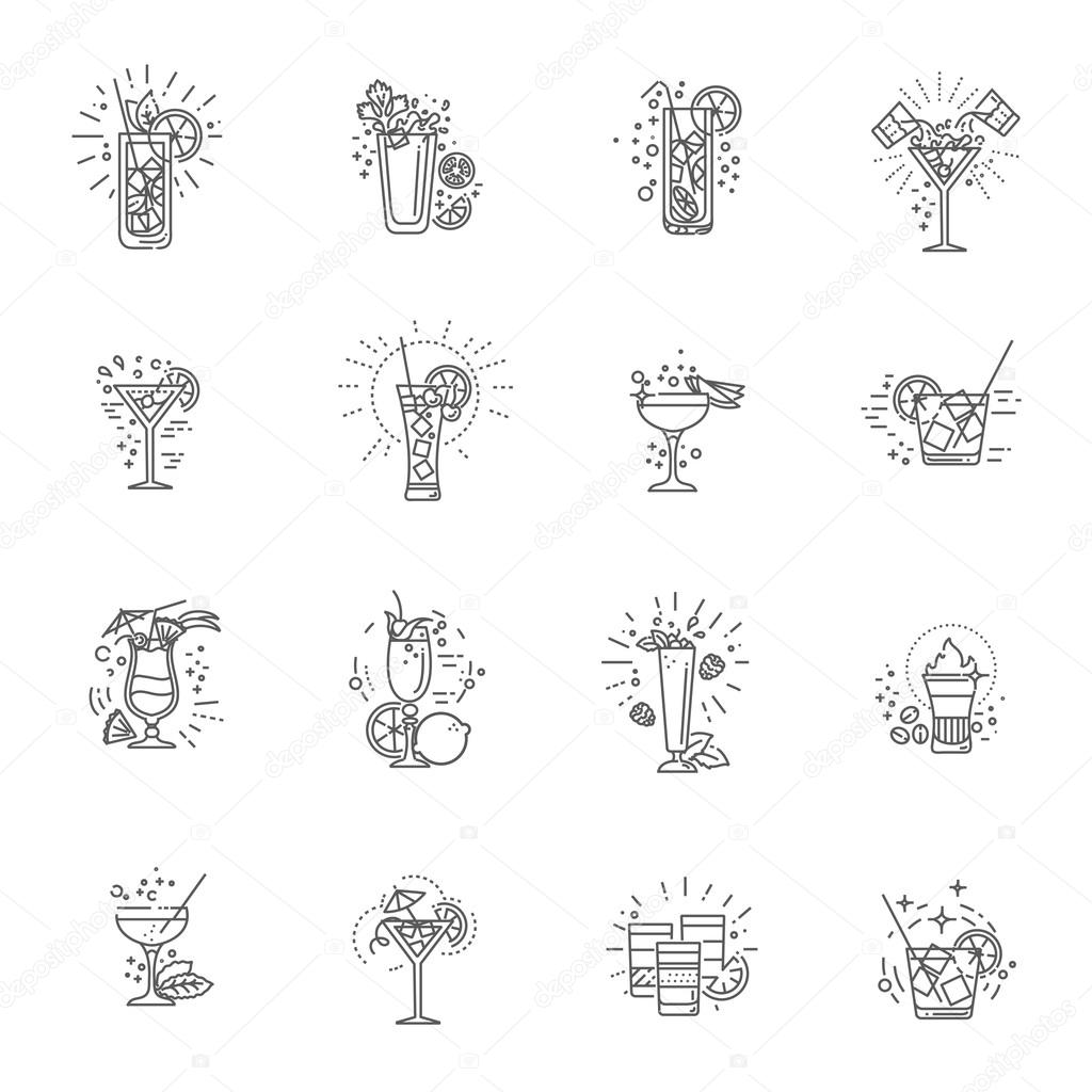 Cocktail, drinks vector outline symbols