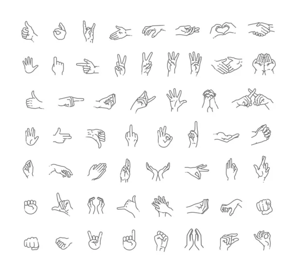 Gestos de mano conjunto de iconos de línea. Iconos incluidos como interacción de dedos — Archivo Imágenes Vectoriales