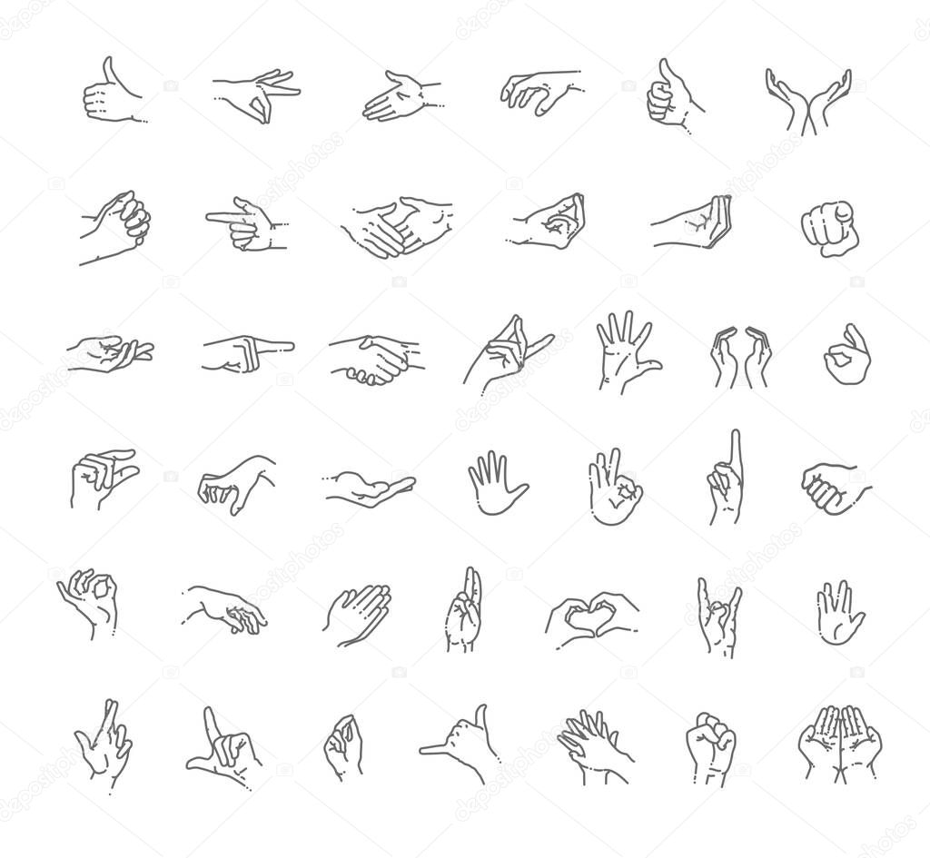 Hand gestures line icon set. Included icons as fingers interaction