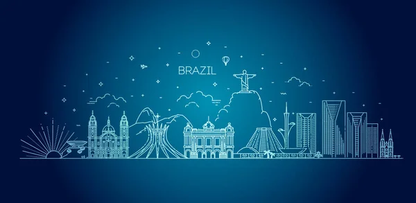 巴西建筑矢量线天际线 — 图库矢量图片