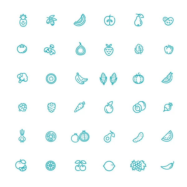 Set Van Outline Beroerte Fruit Pictogram — Stockvector