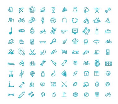 Dış hat web vektör ana hatları simgesi seti - spor ve uygunluk