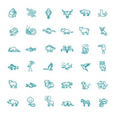 Çizgi hayvanları kavramları, simgeler ayarlandı