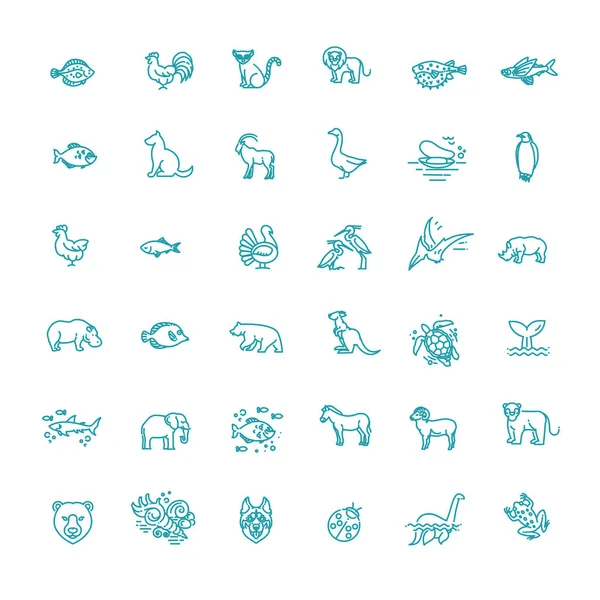 Línea animales conceptos, iconos conjunto — Vector de stock