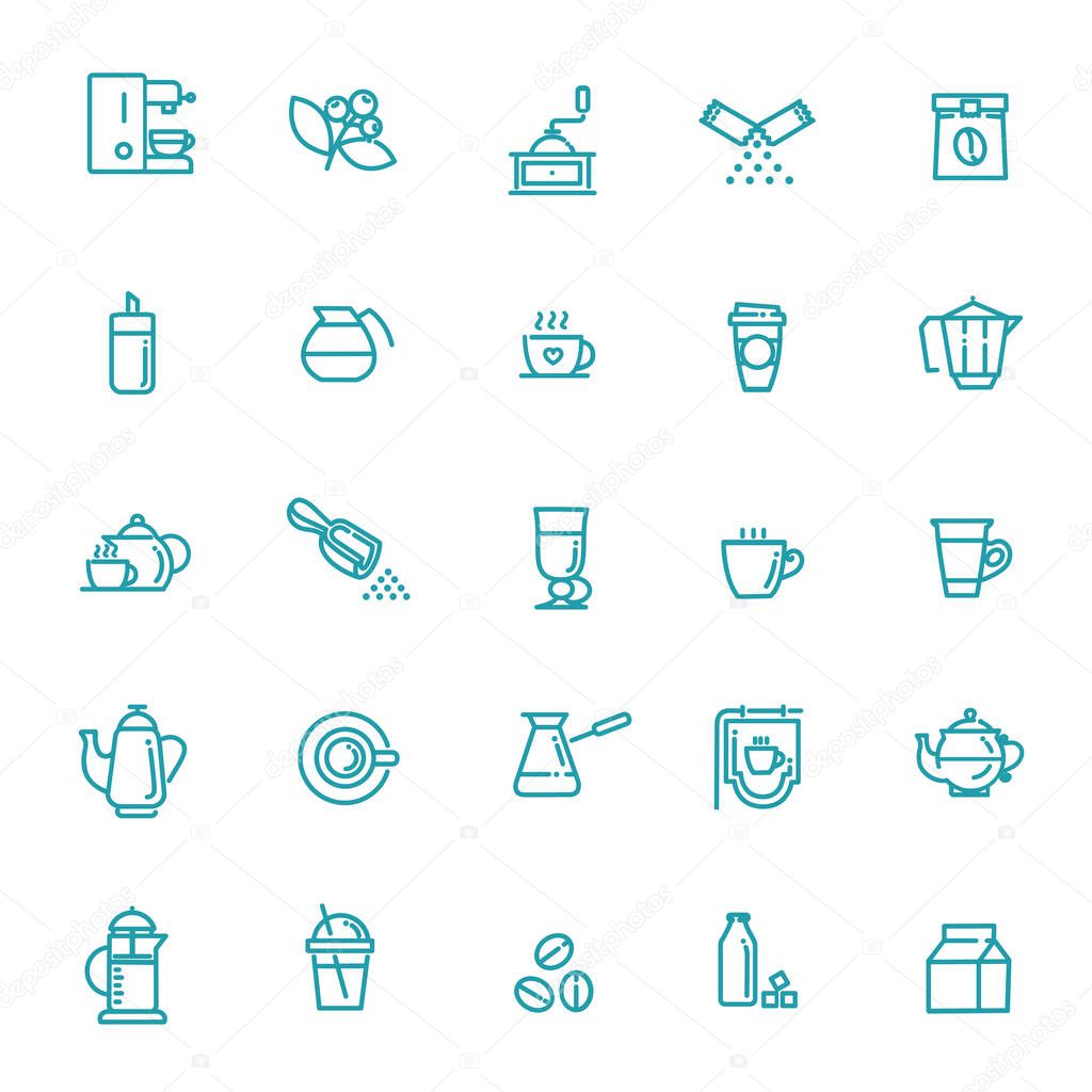 Coffee and milk line vector icon set. Drink