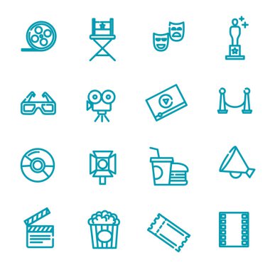 Sinema hattı vektör simgesi ayarlandı. Film ve sanat