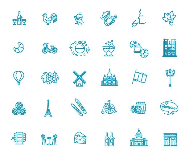 Sada Plochých Symbols Paris Návrhů Set France Illustration France Francie — Stockový vektor