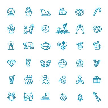 Kutlama, bayram çizgisi simgeleri xmas, kış Mutlu Noeller