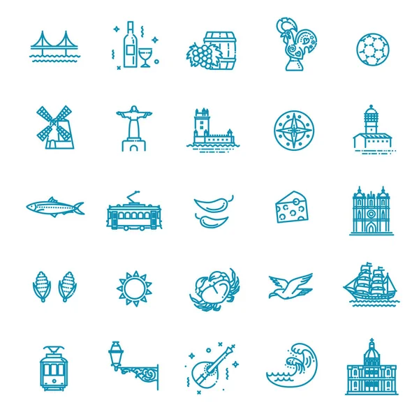 Flat design portugal icons set with national symbols and attraction — Stock Illustration Flat Design Portugal Icons Set National Symbols Attraction Stock Vector