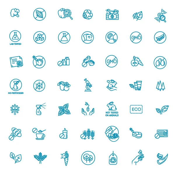 Conjunto Iconos Línea Plana Alimentos Naturales Signos Delgados Para Embalaje — Vector de stock