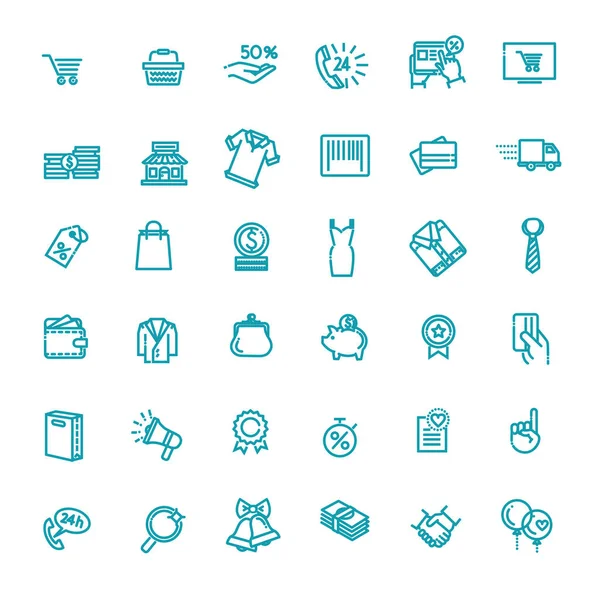 Einkaufszentren Einzelhandel Kollektion Von Websymbolen Icons Dünnen Linien — Stockvektor