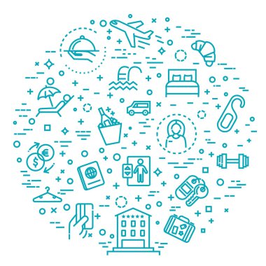 vektör çizgisi web simgesi seti - Otel hizmetleri