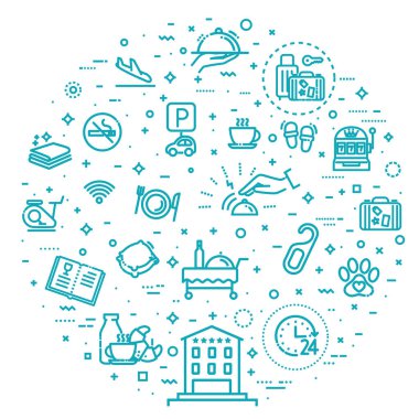 vektör çizgisi web simgesi seti - Otel hizmetleri