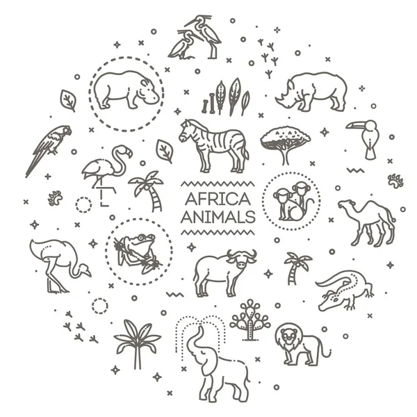 Γραμμή Αφρικάνικη Έννοια Άγριας Ζωής Διαφορετικά Ζώα — Διανυσματικό Αρχείο