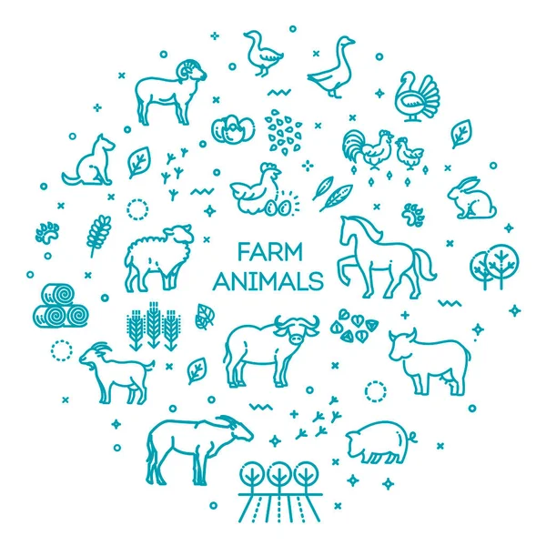 Farm Animals Farming Vector Illustration — Stock Vector